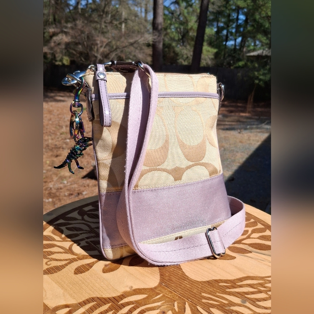 Coach Signature C Canvas & Lavender Patent Leather Trim Swingpack Slim Hipster